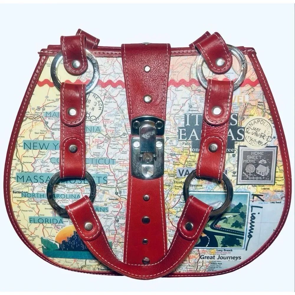 Vintage K. Lianna Map Theme Shoulder Bag